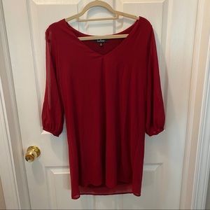 Lulus Burgundy/Wine Long-Sleeve Dress with Slits
